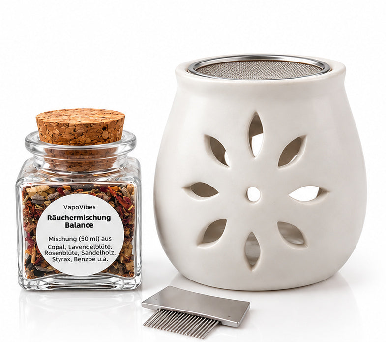 Bundle Räucherstövchen Flower & Räuchermischung Balance 50ml